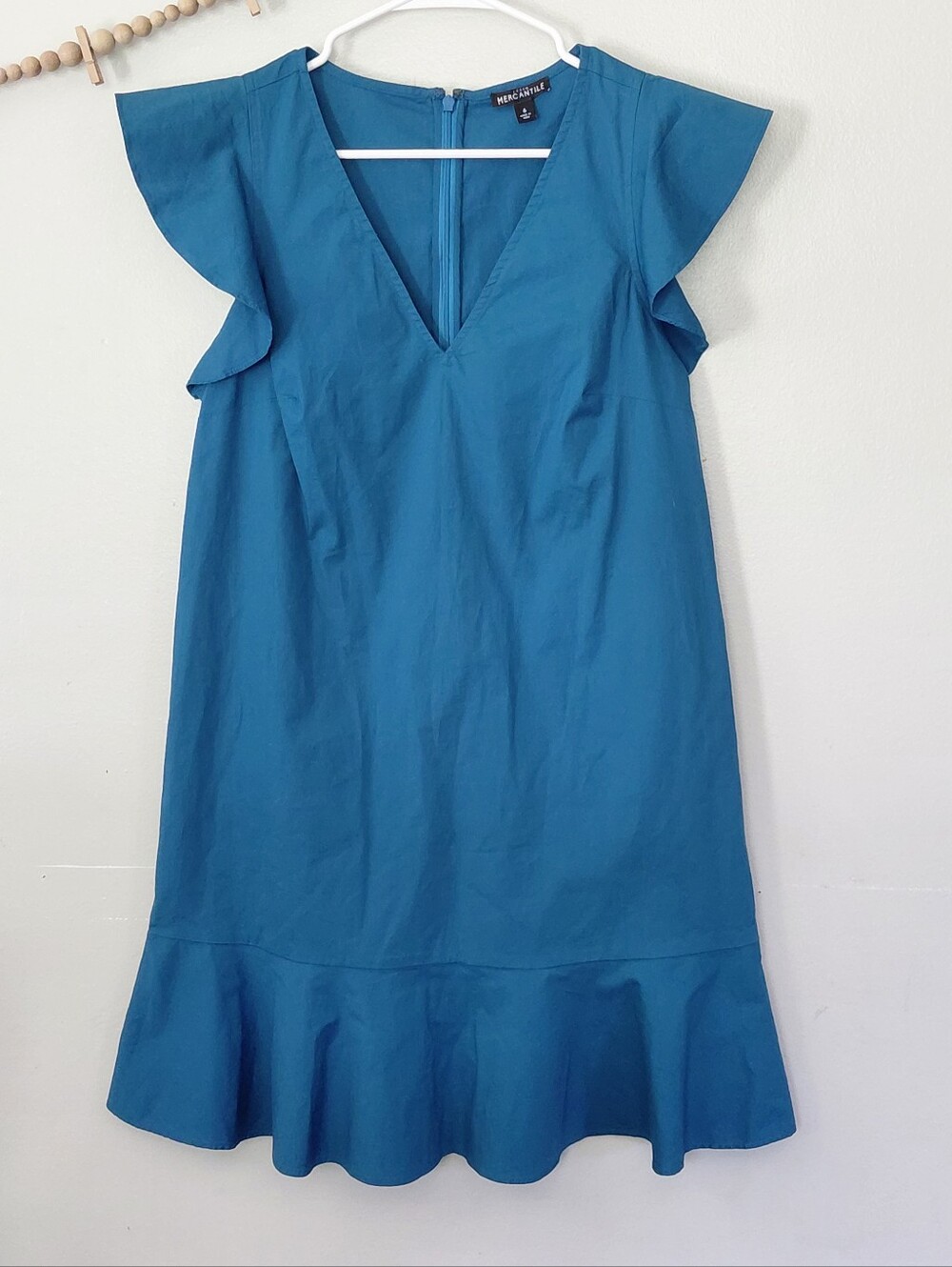 J. Crew Mercantile Teal Blue Flutter Sleeve Ruffle Hem Shift Dress NWOT Size 6